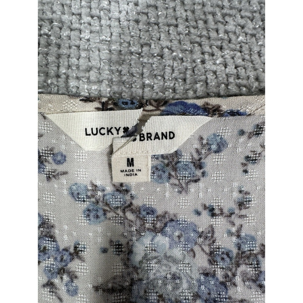 Lucky Brand Top Womens Medium Floral Pintuck Peasant Cottage Sleeve Read - Picture 4 of 11